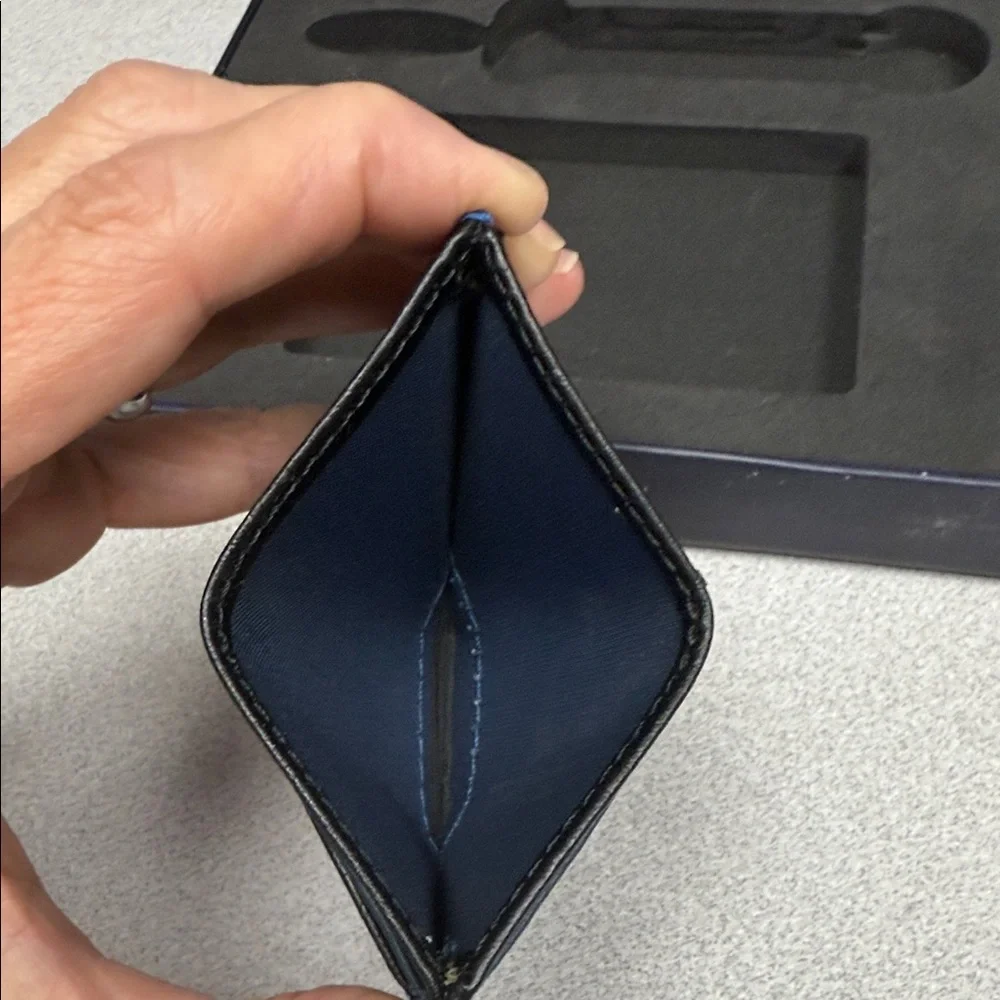 Ted Baker Black Card Holder and Keychain Set with Blue Accents